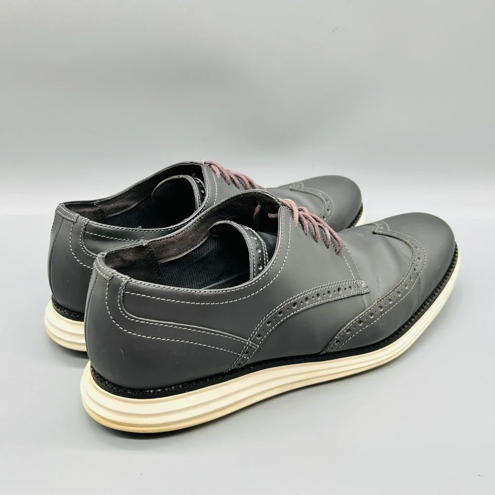 Cole Haan Shoes Mens 10 Gray Leather Grand OS Wingtip Oxford Brogue Dress Casual